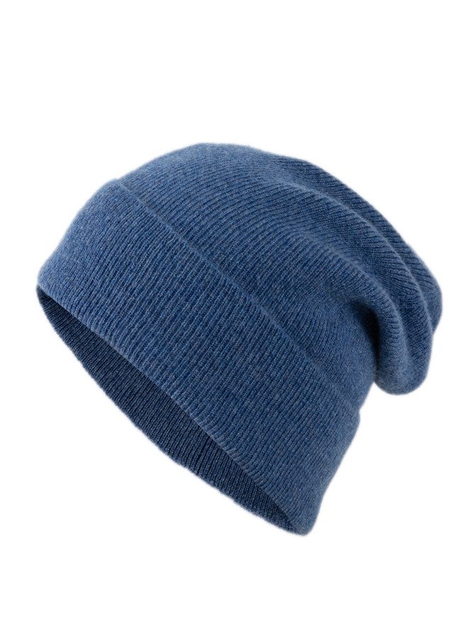 Lallier Unisex 100% Pure Cashmere Beanie, Ribbed Cuffed Hat Warm Soft with Gift Box for Women and Men (Navy Blue) - Image 1
